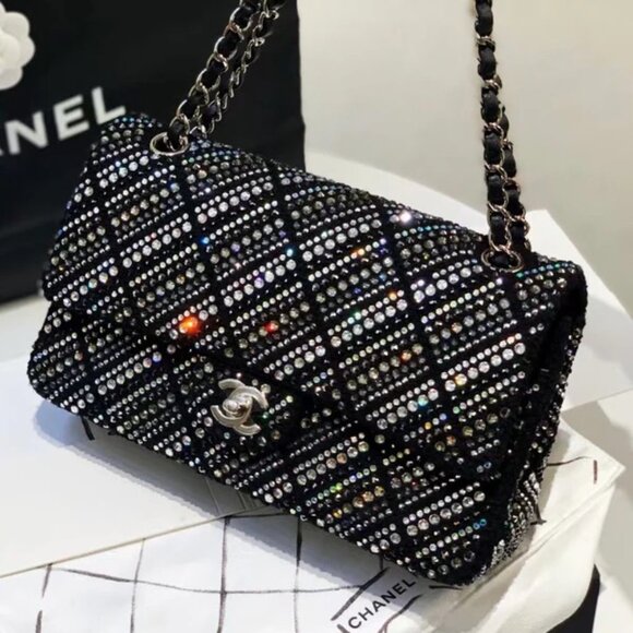 CHANEL Strass Swarovski Crystal Black Tweed Medium Classic Double Flap Bag - Picture 3 of 5